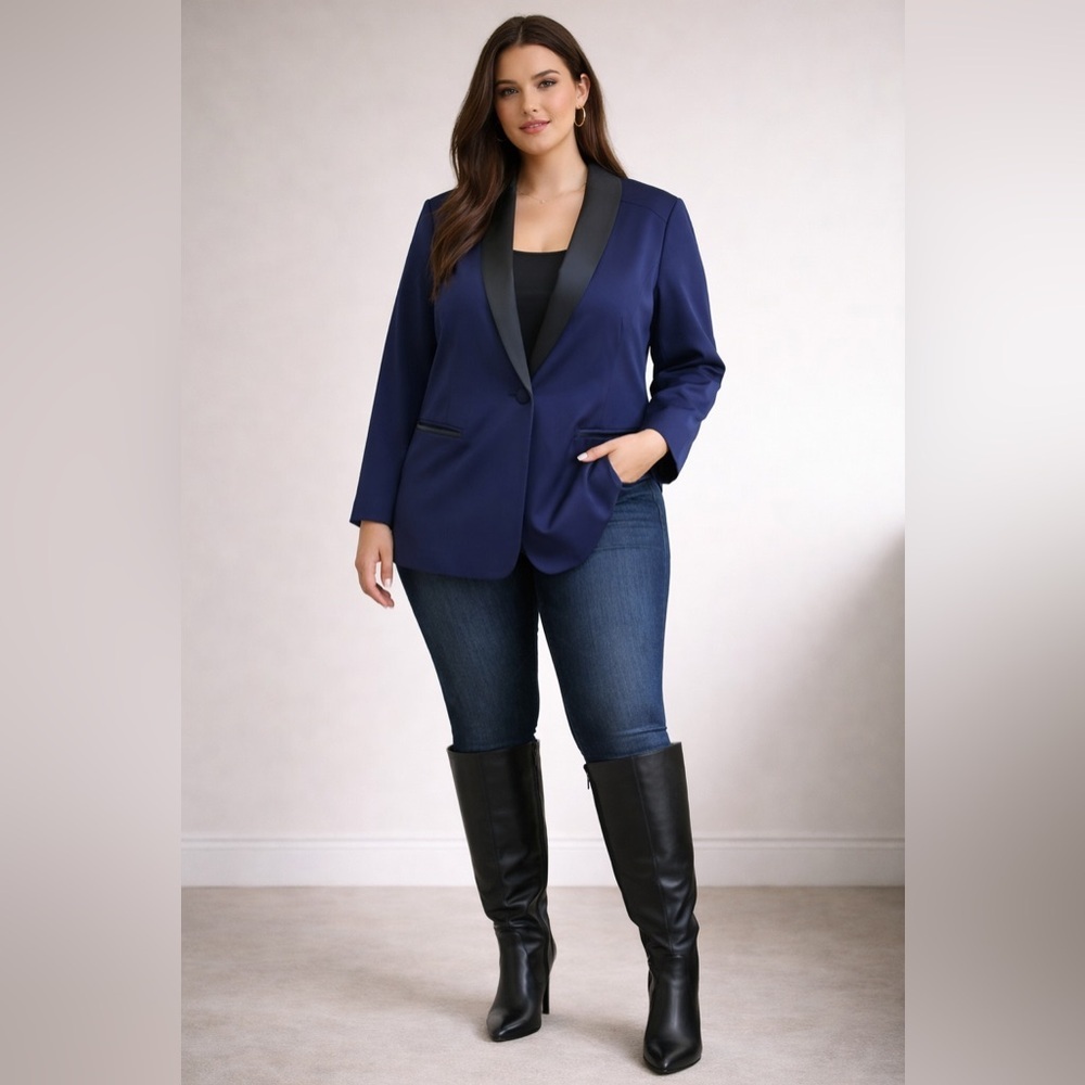Penningtons - Whitty is Pretty - Navy & Black Satin Tuxedo Jacket - 22 - China